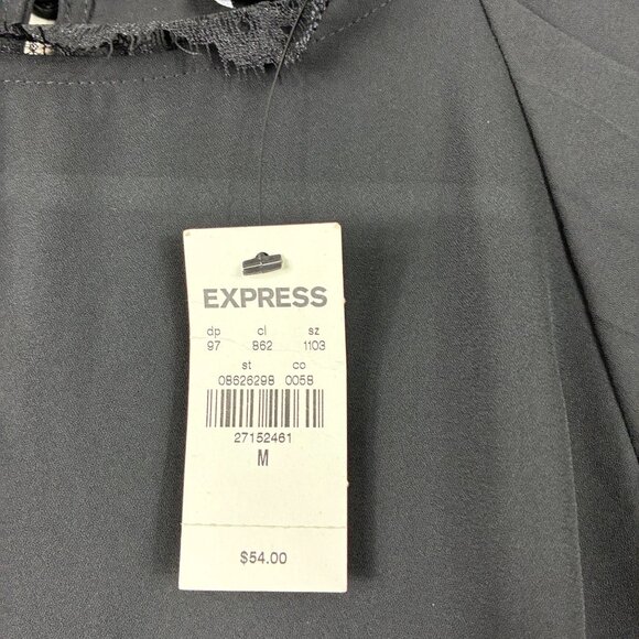 NEW Express Lace Collar Pleat Sleeve Black Blouse Size M Gothic Dreamcore - Picture 3 of 8